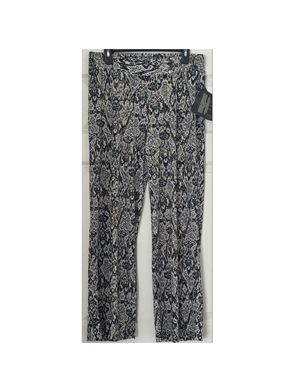 Women's IMAN Black Beige Patterned Pants L